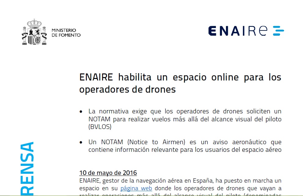 nota de prensa enaire drones notam bvlos air drone view badajoz operador operadora aesa rpas uavs caceres extremadura españa asesoria