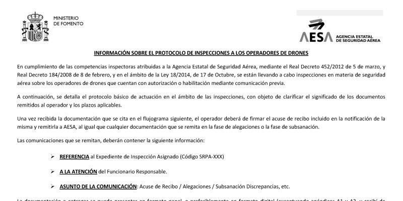 AESA comienza las inspecciones a operadores de&nbsp;drones