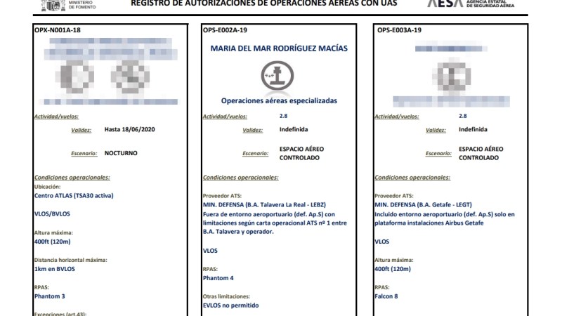 AESA publica el listado de operadores con autorización de operaciones aéreas con&nbsp;UAS